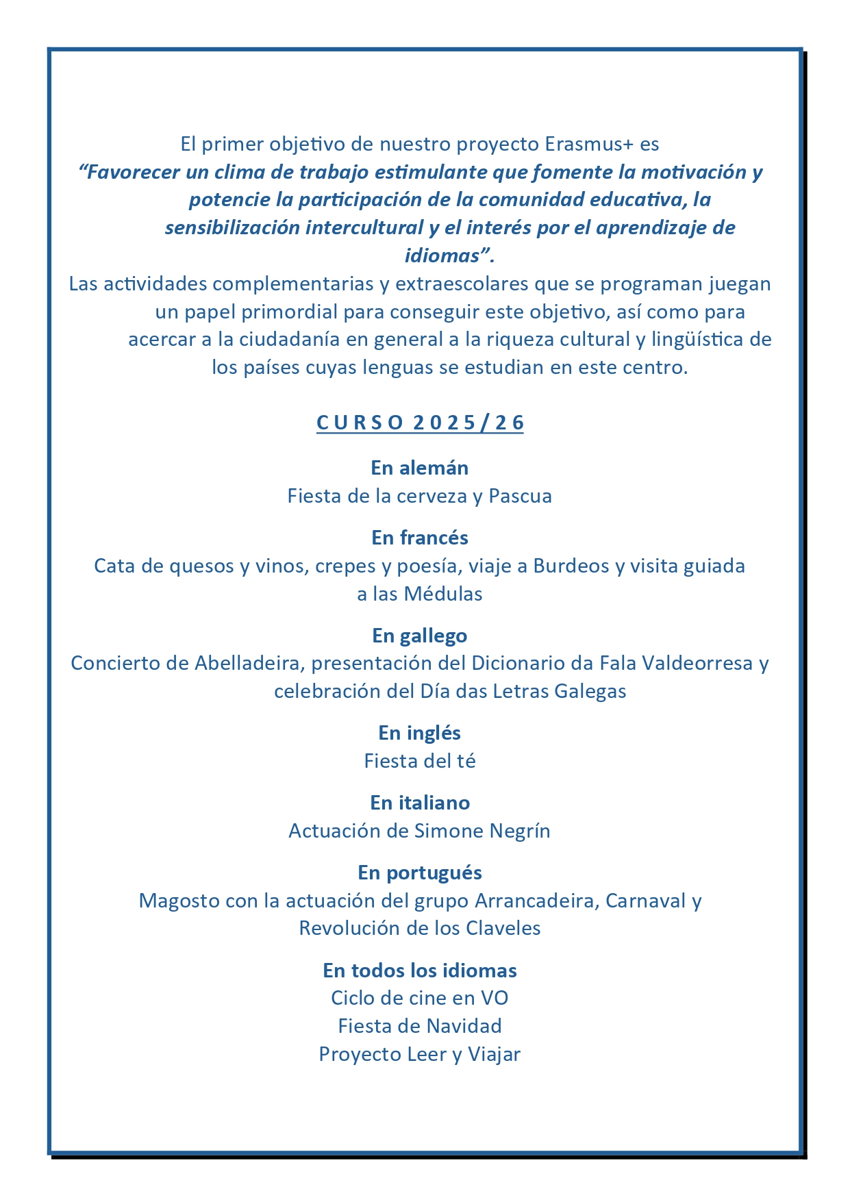 Actividades centro y departamentos