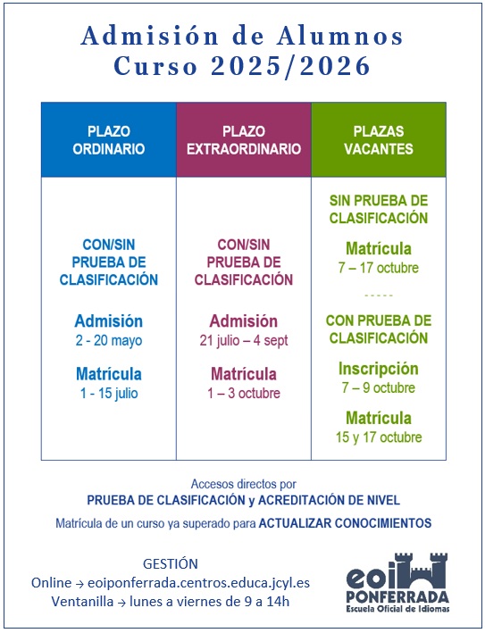 Curso 2025_26_Fechas admisión y matrícula 